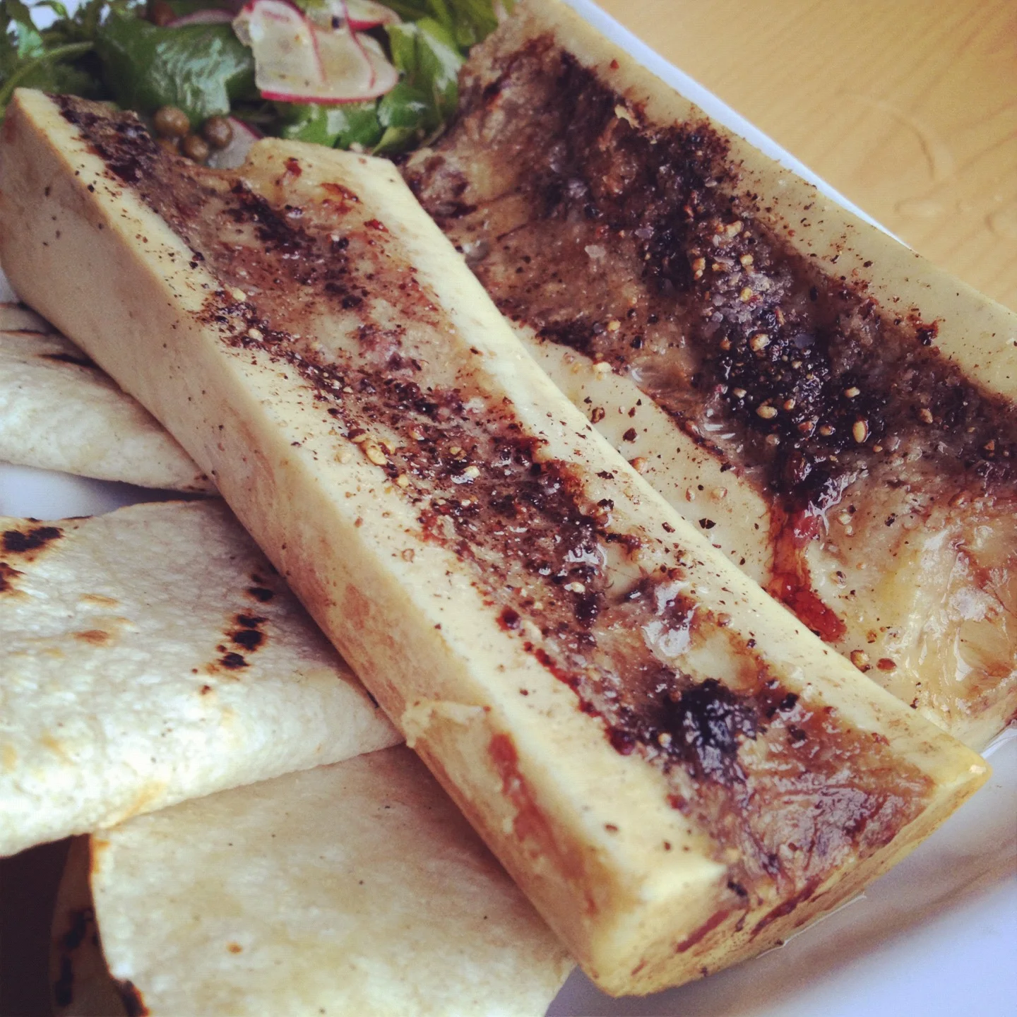 Black Hogg Roasted Marrow Bones Breakfast Radishes closeup
